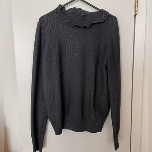 JCrew Gray Ruffle Neck Sweater